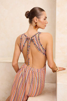 Geometrik Desenli Orme Maxi S?rt Dekolteli Plaj Elbisesi TBESS26EL00015