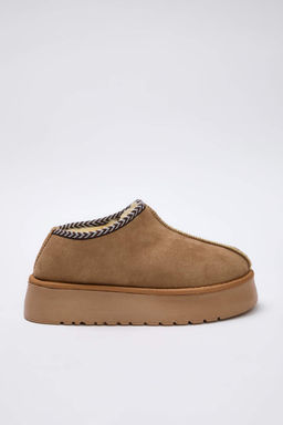 Kum Rengi Nak?s Detayl? Ici Kurklu Kal?n Taban Kad?n Bilekte Terlik Bot TAKAW26BO00003