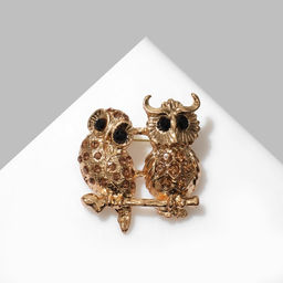 Брошь Сова и Филин, цвет золотисто-чёрный в золоте - Queen fair фото 3