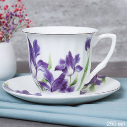 Чайный набор 2 предмета 250 мл / GF3 -12G /уп 8/ костяной фарфор Ирисы
