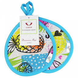 Кухонный комплект "ФрешФут б/з": прихватка 18х20см форма "Капелька" - 2шт, рогожка 171г/м2, хлопок 100%, наполнитель - ватин 280г/м2, на пластмассовом подвесе, "Домашняя мода" (Россия)