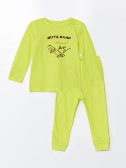Bisiklet Yaka Uzun Kollu Bask?l? Erkek Bebek Pijama Tak?m?