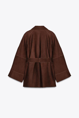 OVERSIZE SHORT SUEDE LEATHER TRENCH COAT - Zara фото 3