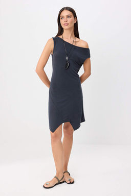 Antrasit D_z Bodycon Asimetrik Yaka Asimetrik Etekli Mini Modal Premium _rme Elbise TWOSS26EL00737