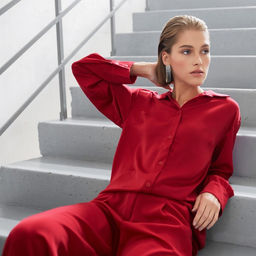 Костюм женский (рубашка, брюки) MINAKU: Silk pleasure, размер 46, красный