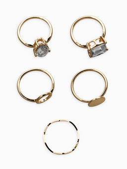 Набор колец 5 шт "Новый стиль" кристалл, размер МИКС, цвет белый в золоте