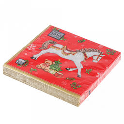 Салфетки бумажные Bouquet Home Collection Classic 33х33см, 3-х слойные, 20 штук в упаковке, 100% целлюлоза, Новогодняя лошадка. Красный фон (Россия)  фото 4