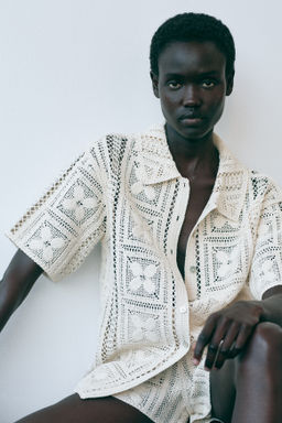 Camisa efecto crochet en mezcla de seda - H&m фото 2