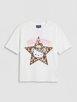 Bisiklet Yaka Hello Kitty Bask?l? K?z ?ocuk Ti??rt