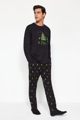 TRENDYOL MAN Erkek Siyah Regular Fit Orme %100 Pamuk Pijama Tak?m? TMNAW24PT00021 - Trendyolmilla фото 2