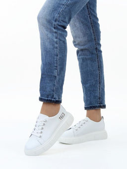 03-YD271-1 WHITE Полуботинки спортивные женские (натуральная кожа)