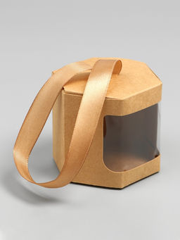 Цена за 5 шт. Коробка подарочная шестигранная, с окном, крафт, 12,5 х 7 х 7 см