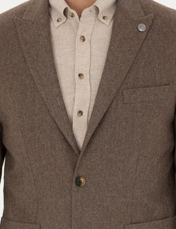 Kahverengi Y_n Kar___ml_ Slim Fit Ceket