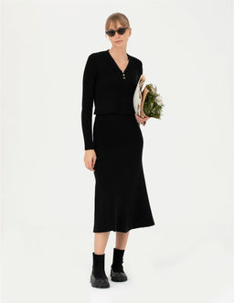 Siyah Ex Slim Fit V Yaka Kazak