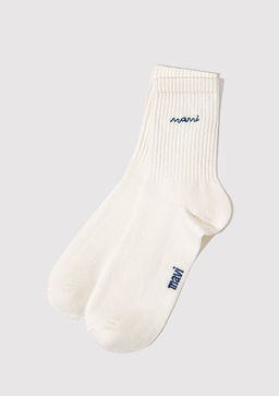 Mavi Logo Islemeli Beyaz Soket Corap