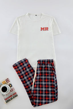 TRENDYOL MAN Ekru Regular Fit Bask?l? Orme Couple/Cift %100 Pamuklu Pijama Tak?m? TMNAW25PT00048 - Trendyolmilla фото 7