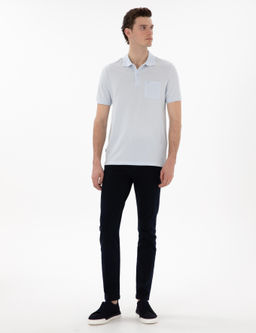 A__k Mavi Regular Fit %100 Pamuk Polo Yaka Basic Ti__rt
