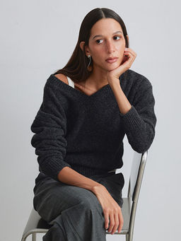 V Yaka Oversize Kad?n Triko Kazak