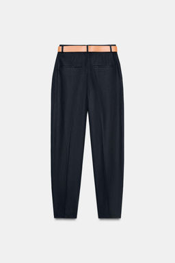 PANTAL?N CON LINO PINZAS CINTUR?N / Marino - Zara фото 2
