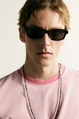 CAMISETA REGULAR FIT RIBETE CONTRASTE / Rosa claro - Zara фото 5