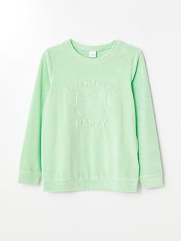 Bisiklet Yaka Kadife K?z ?ocuk Pijama Tak?m?