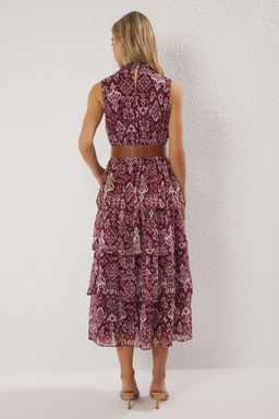 Trendyolmilla Bordo Kemerli Etnik Etegi Belden Ac?lan Maxi Dokuma Elbise TWOSS25EL00817