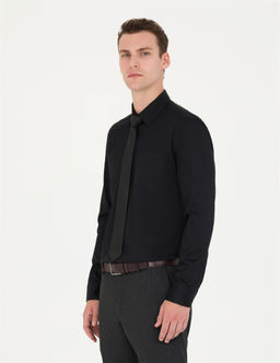 Siyah Regular Fit Uzun Kollu Basic G_mlek