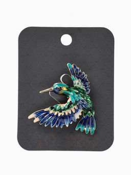 Брошь «Птица» колибри яркая, цветная в золоте