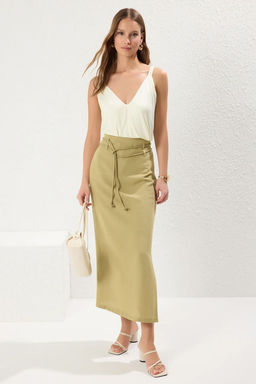 TRENDYOLMILLA Tas Kordon Kemerli Keten Kar?s?ml? Yandan Y?rtmacl? Maxi Boy Dokuma Etek TWOSS25ET00124 фото 19