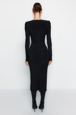 Siyah Vucuda Oturan Orme S?k Midi Abiye Gece Mezuniyet Elbisesi TPRAW24EL00079 - Trendyolmilla фото 6