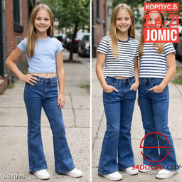 Джинсы для девочки с высокой посадкой