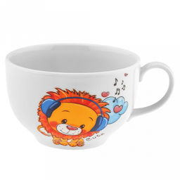 Чашка чайная фарфоровая "Львята" 210мл, д8,5см, h6см, форма "Янтарь" (Россия)