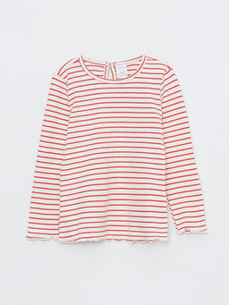 Bisiklet Yaka Uzun Kollu ?izgili Pamuklu K?z Bebek Ti??rt - Waikiki фото 3