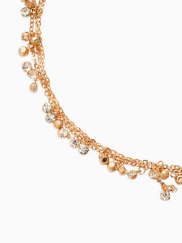 Цепочка со стразами 4 мм. L=100 см, мелкое плетение 2*1,8 мм, цвет золото