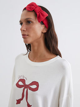 Bisiklet Yaka Fiyonk Bask?l? Kad?n Pijama Tak?m?