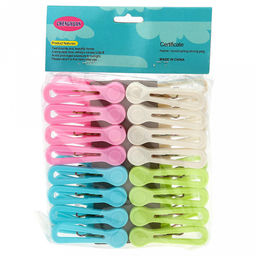 Прищепка пластмассовая 16 штук 6,3см цветная "Лада" в п/эт пакете на картоне (Китай)