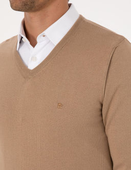 Camel Slim Fit V Yaka Basic Triko Kazak - Pierre cardin фото 7
