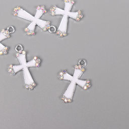Цена за 5 шт. Декор для творчества металл, стразы Крест, серебро, белый, 2.21.50.3 см