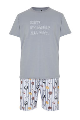 TRENDYOL MAN Gri Regular Fit Bask?l? Orme Sortlu Pijama Tak?m? TMNSS23PT00000 - Trendyolmilla фото 8