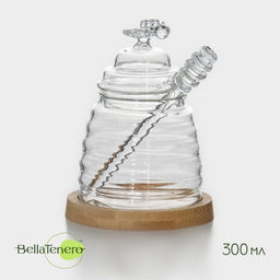 Баночка для мёда и варенья BellaTenero «Эко. Пчёлка», 300 мл, 10×12.5 см, с ложкой, стекло
