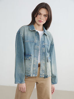 G?mlek Yaka Oversize Kad?n Jean Ceket