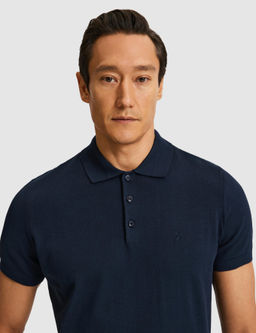 Lacivert Slim Fit Polo Yaka Saf Pamuk Triko T-shirt
