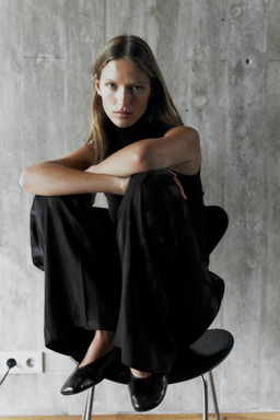 METALLIC THREAD STRIPED JACQUARD TROUSERS