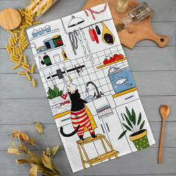 Цена за 2 шт. Полотенце кухонное Доляна Котик на кухне 35х60 см, 100% хл, 160г/м2