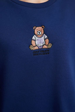 TRENDYOLMILLA Lacivert Relaxed/Rahat Kal?p Nak?sl? Kal?n Orme Sweatshirt TWOAW25SW00050  фото 9