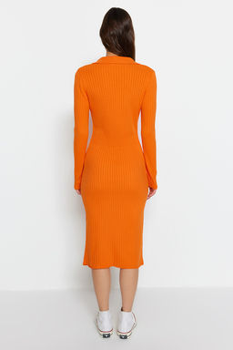 Turuncu Midi Triko Polo Yaka Elbise TWOAW22EL1376
