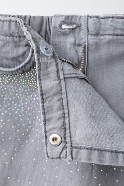 FALDA BERMUDA DENIM BRILLOS / Gris