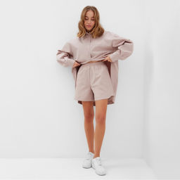 Костюм женский (рубашка, шорты) MINAKU: Oversize, серо-розовый, размер 46