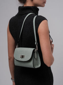 Сумка кожаная на плечо Deboro 31033 серо-зеленый