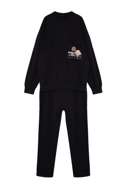 TRENDYOL MAN Siyah Regular Fit Bask?l? Orme Pijama Tak?m? TMNAW24PT00045 - Trendyolmilla фото 7